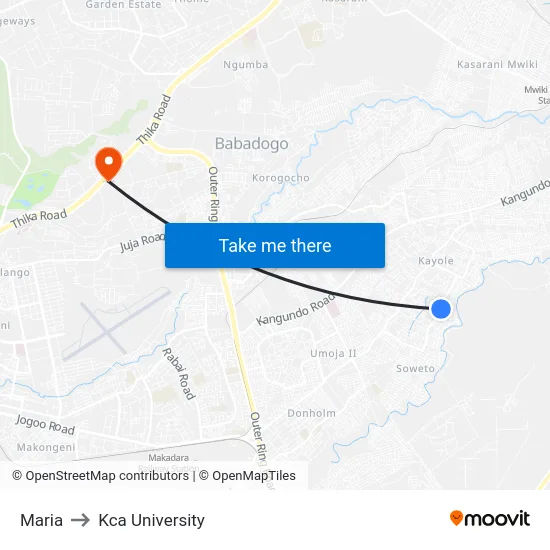 Maria to Kca University map