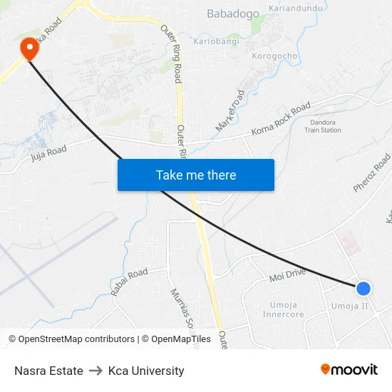 Nasra Estate to Kca University map