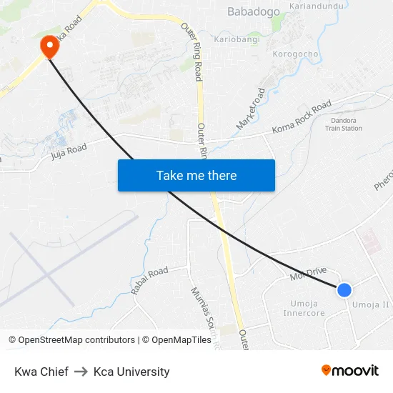 Kwa Chief to Kca University map