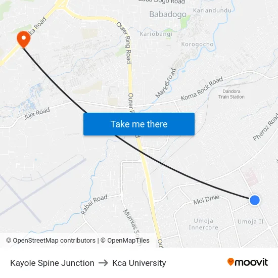 Kayole Spine Junction to Kca University map