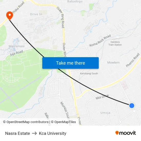 Nasra Estate to Kca University map