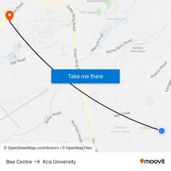 Bee Centre to Kca University map