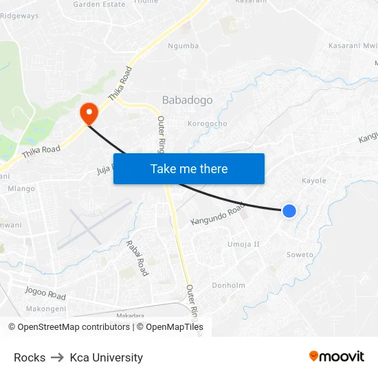 Rocks to Kca University map