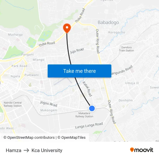 Hamza to Kca University map