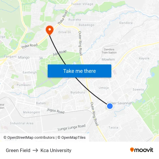 Green Field to Kca University map