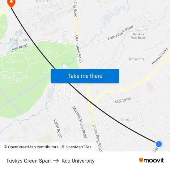 Tuskys Green Span to Kca University map
