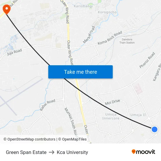 Green Span Estate to Kca University map