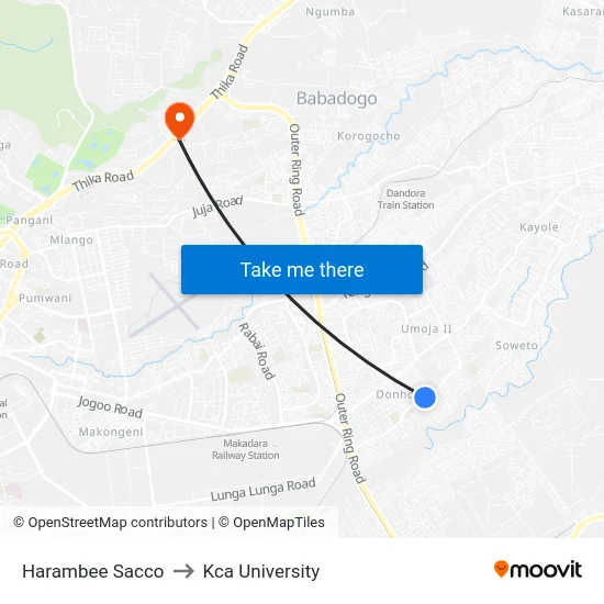 Harambee Sacco to Kca University map