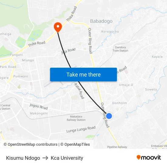 Kisumu Ndogo to Kca University map