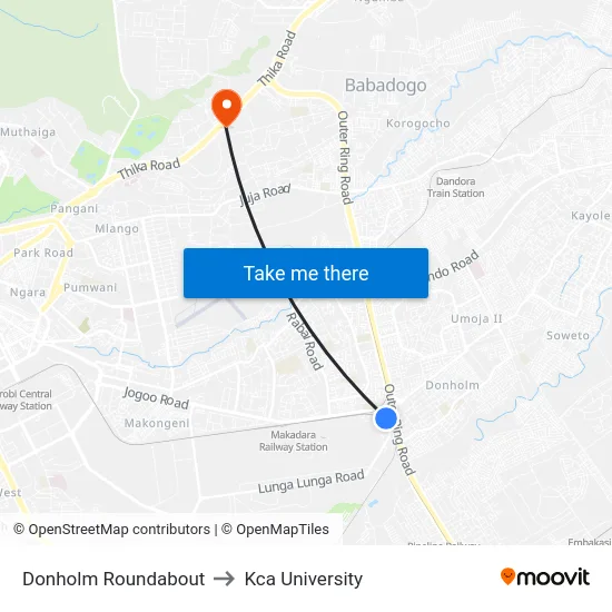 Donholm Roundabout to Kca University map
