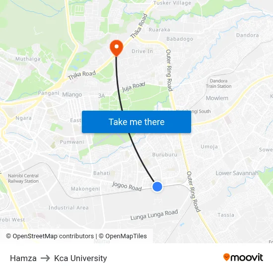 Hamza to Kca University map