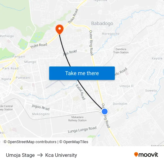 Umoja Stage to Kca University map