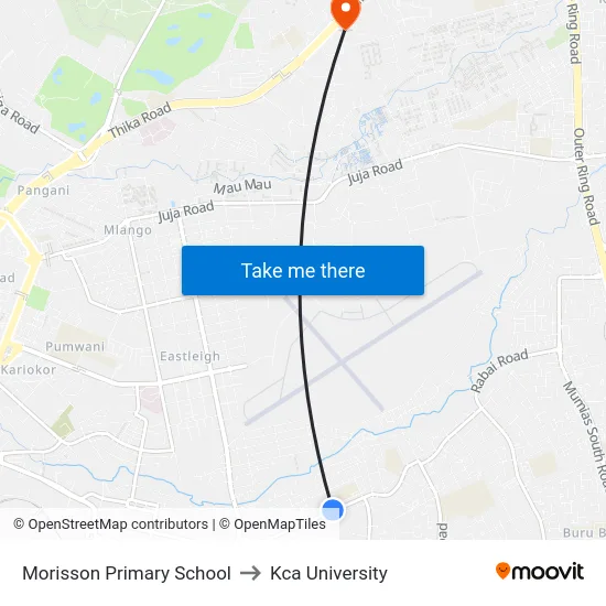 Morisson Primary School to Kca University map