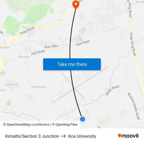 Kimathi/Section 3 Junction to Kca University map