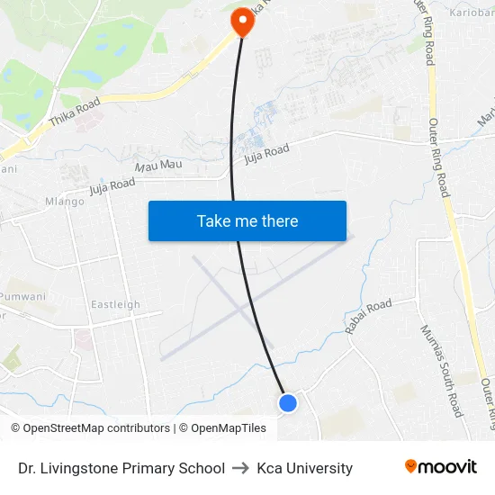 Dr. Livingstone Primary School to Kca University map