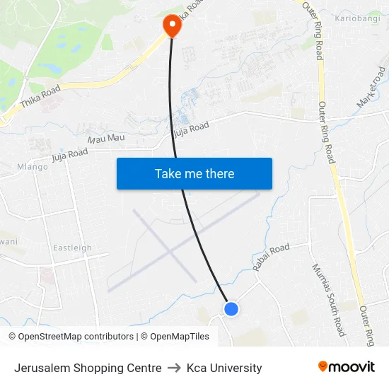 Jerusalem Shopping Centre to Kca University map