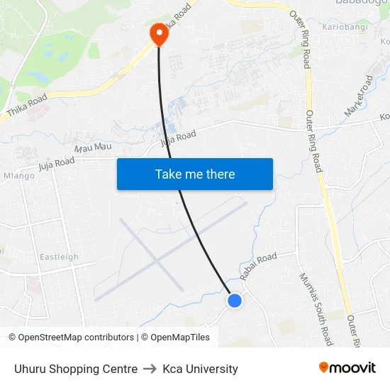 Uhuru Shopping Centre to Kca University map