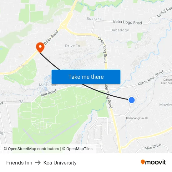Friends Inn to Kca University map