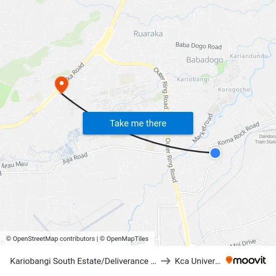 Kariobangi South Estate/Deliverance Church to Kca University map