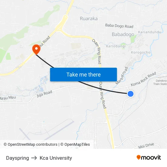 Dayspring to Kca University map