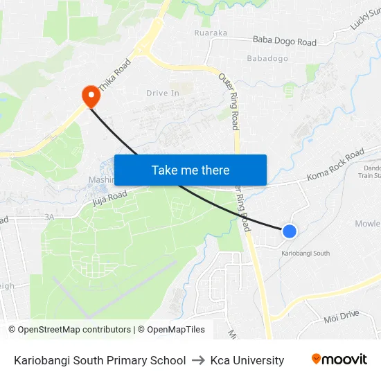 Kariobangi South Primary School to Kca University map