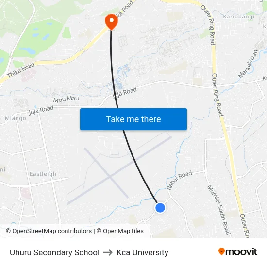 Uhuru Secondary School to Kca University map