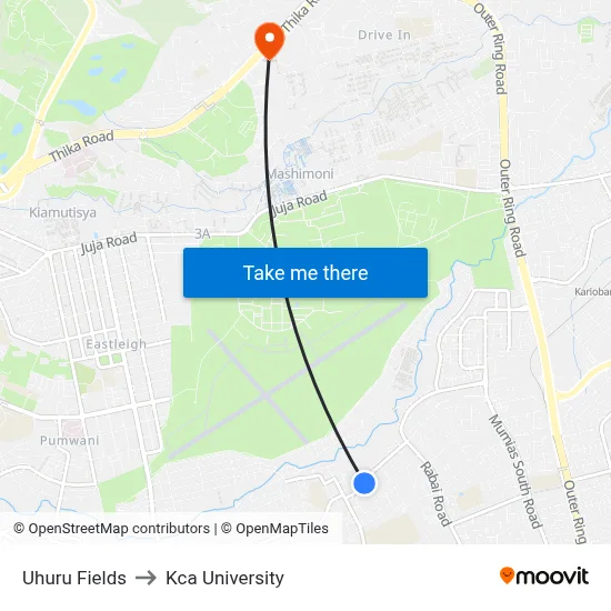 Uhuru Fields to Kca University map
