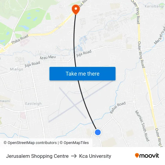Jerusalem Shopping Centre to Kca University map