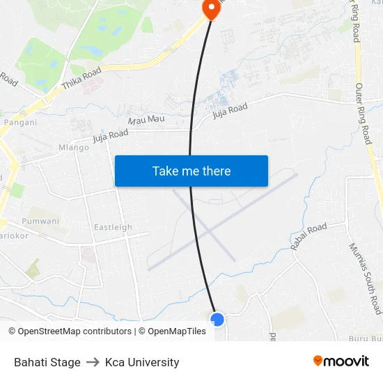 Bahati Stage to Kca University map