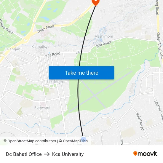 Dc Bahati Office to Kca University map