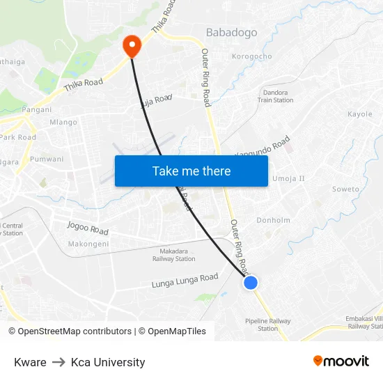 Kware to Kca University map