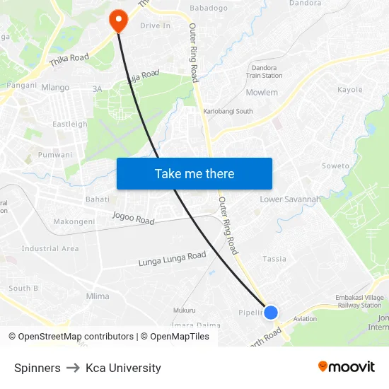 Spinners to Kca University map