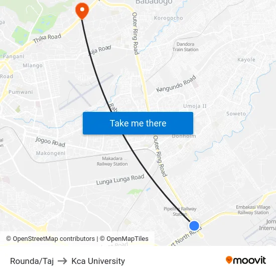 Rounda/Taj to Kca University map