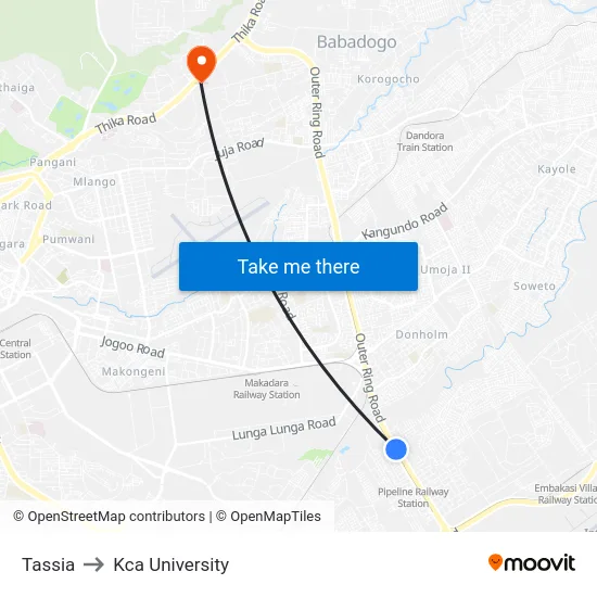 Tassia to Kca University map