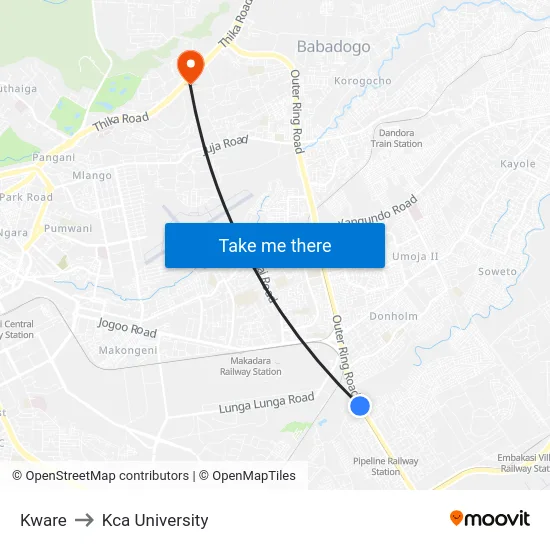 Kware to Kca University map