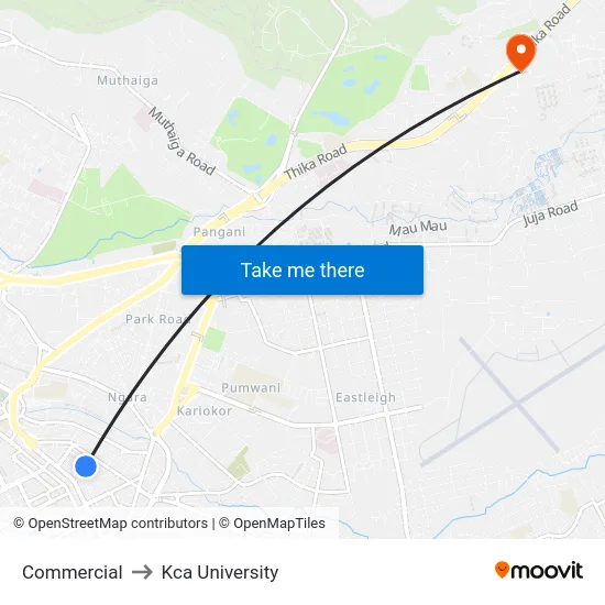Commercial to Kca University map