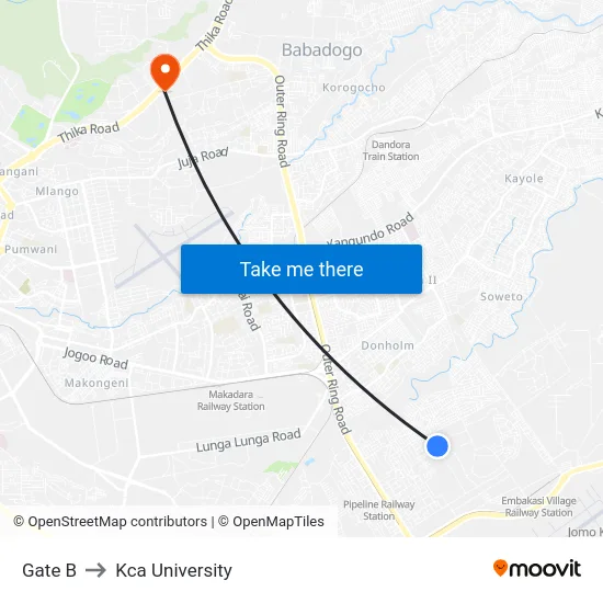 Gate B to Kca University map