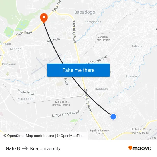 Gate B to Kca University map
