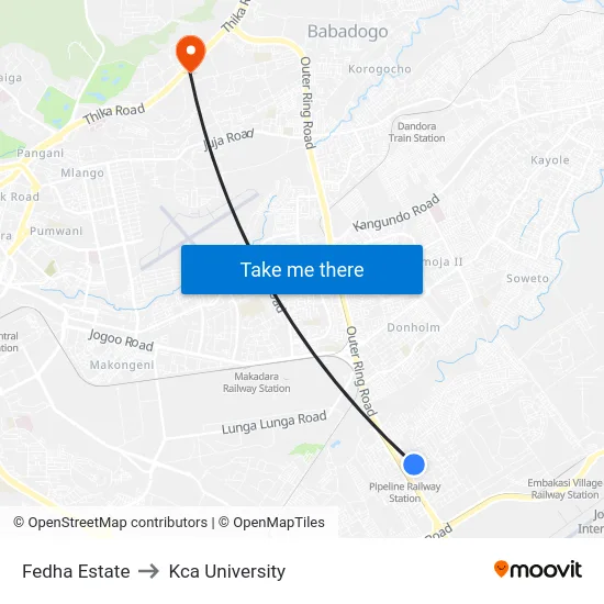 Fedha Estate to Kca University map