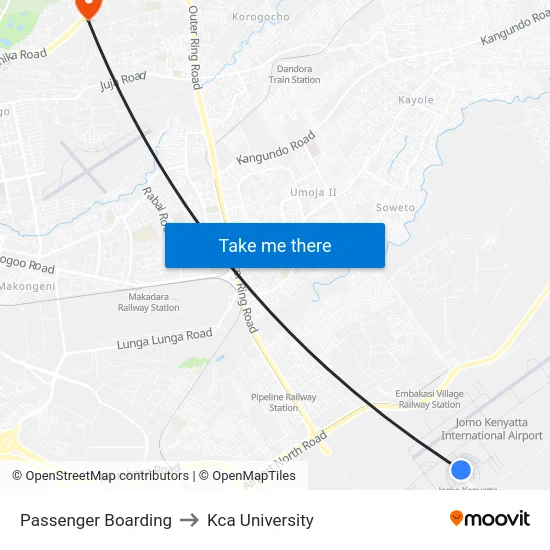 Passenger Boarding to Kca University map