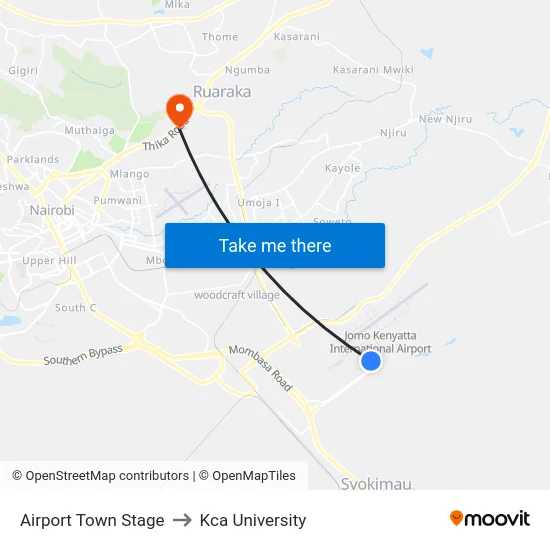 Airport  Town Stage to Kca University map