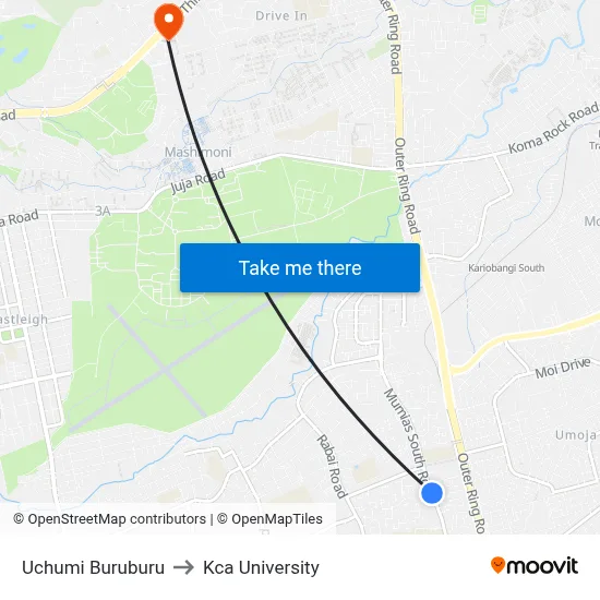 Uchumi Buruburu to Kca University map