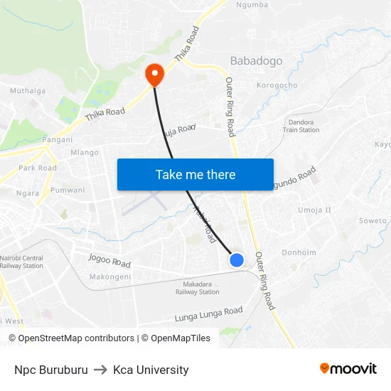 Npc Buruburu to Kca University map