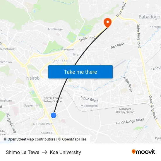 Shimo La Tewa to Kca University map