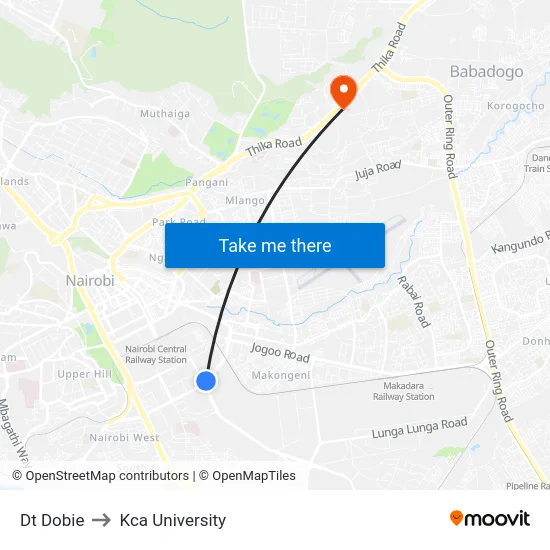 Dt Dobie to Kca University map