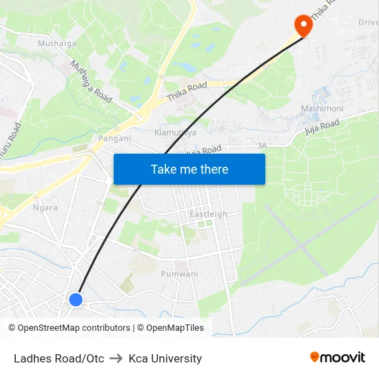 Ladhes Road/Otc to Kca University map