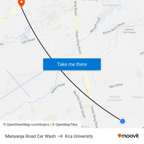 Manyanja Road Car Wash to Kca University map