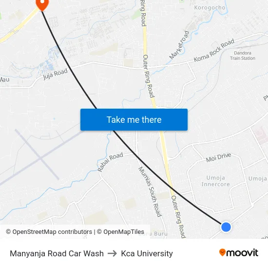 Manyanja Road Car Wash to Kca University map