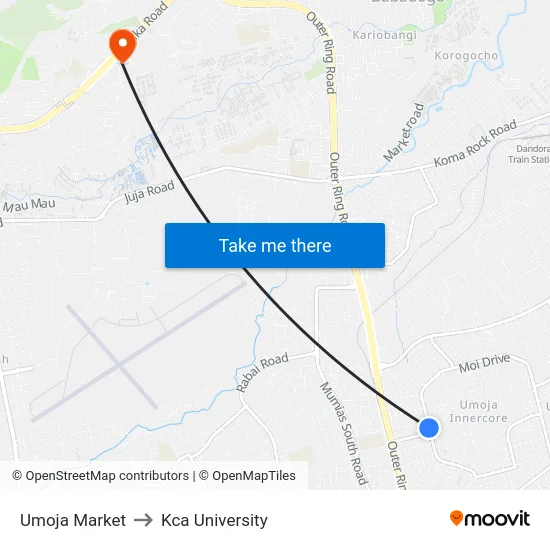 Umoja Market to Kca University map