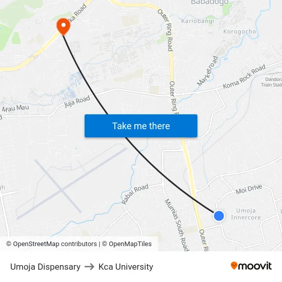 Umoja Dispensary to Kca University map